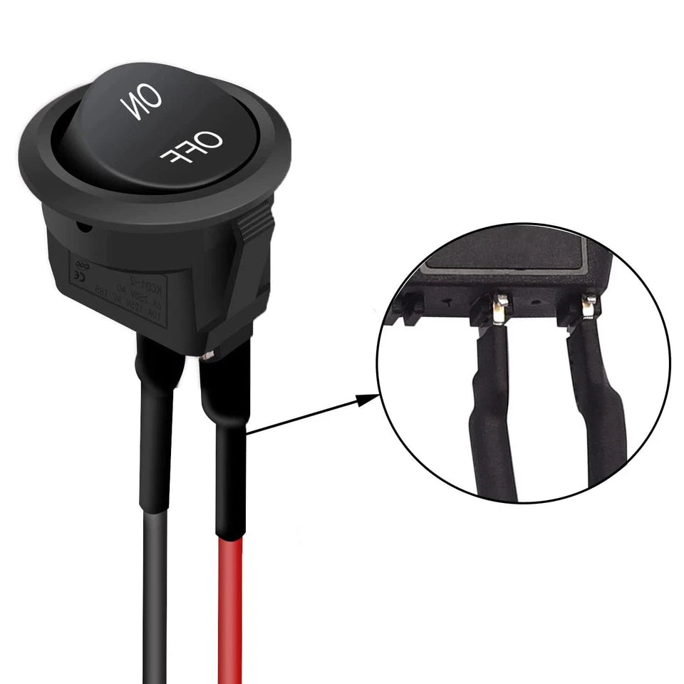 Round rocker Toggle Switch12V ON/Off Switch 12Volt DC 2Pin SPST 6A/250V 10A/125V