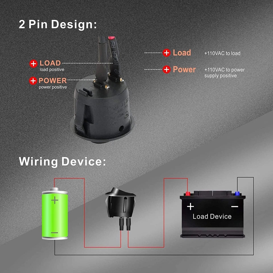 Round rocker Toggle Switch12V ON/Off Switch 12Volt DC 2Pin SPST 6A/250V 10A/125V