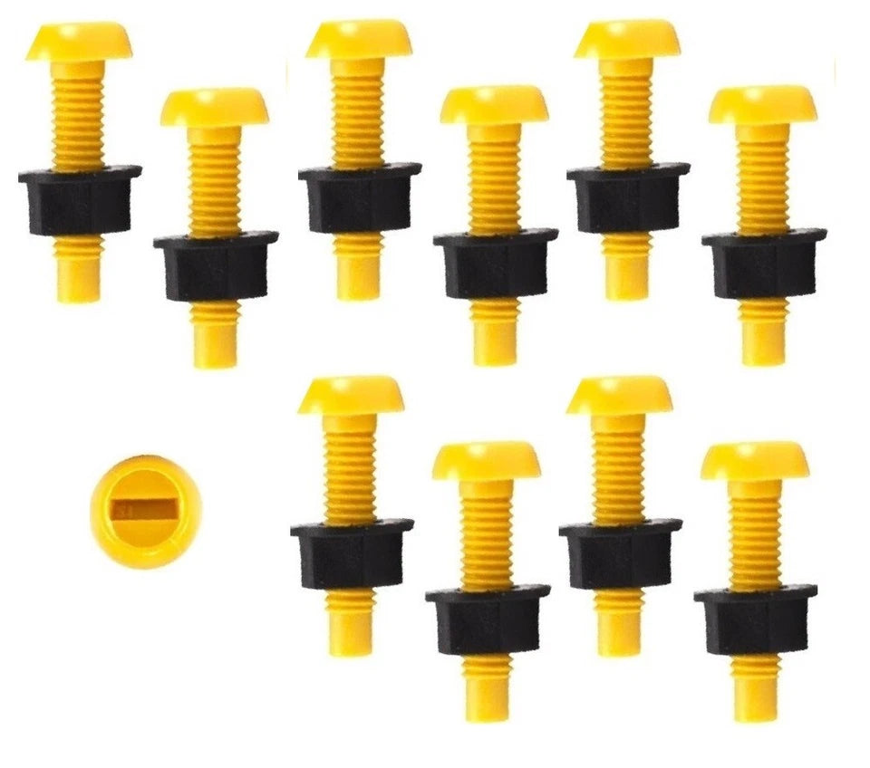 10pc Number Plate Plastic Nylon Nuts and Bolts Yellow
